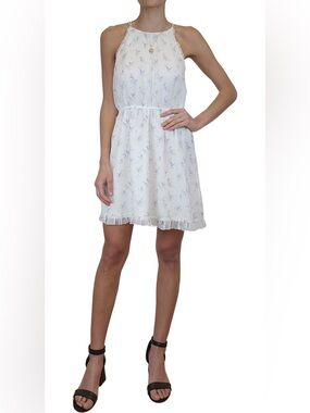 #137- Abercrombie & Fitch White Mini Sundress with Blue Floral Print